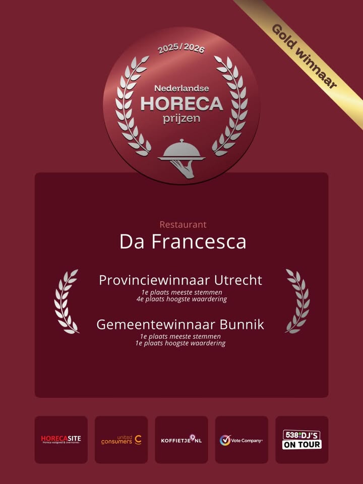 🏆 NEDERLANDSE HORECA PRIJZEN 2026/2027 🏆

Trots, dankbaar en super blij 🧡

Wij hebben deze mooie prijs in ontvangst mogen nemen. Bedankt aan al onze lieve gasten voor jullie support!